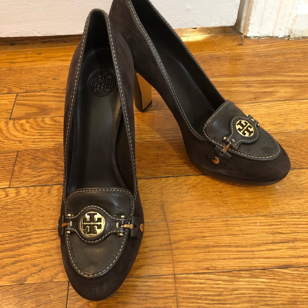 Tory Burch chocolate brown suede Joan pumps